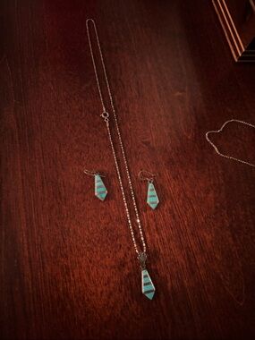Sterling Silver Turquoise Inlay Necklace & Earrings Set